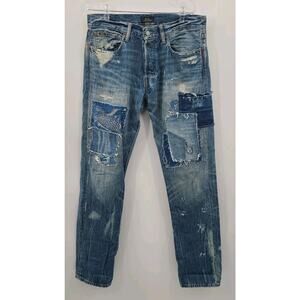 Polo Ralph Lauren Men Distressed Patchwork Jeans 32 X 34 Varick Slim Straight